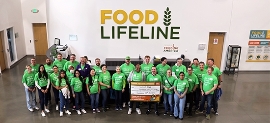 WaFd employees volunteering at Food Lifeline in Seattle, Washington.