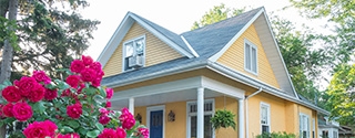 Idaho home with spring flowers.