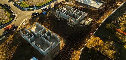 3d printed homes under construction in North Austin, Texas.