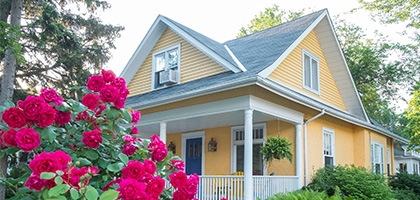 Idaho home with spring flowers.