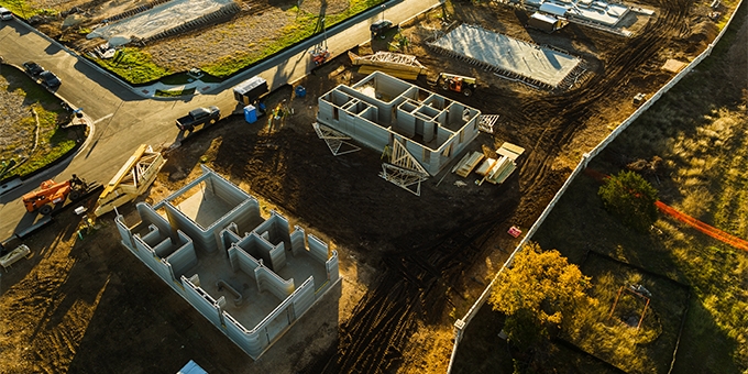 3d printed homes under construction in North Austin, Texas.