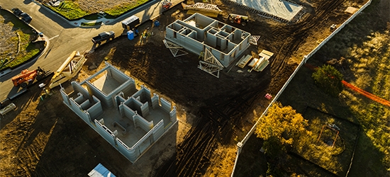 3d printed homes under construction in North Austin, Texas.