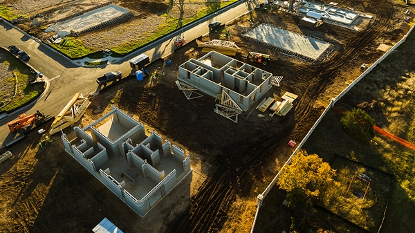 3d printed homes under construction in North Austin, Texas.