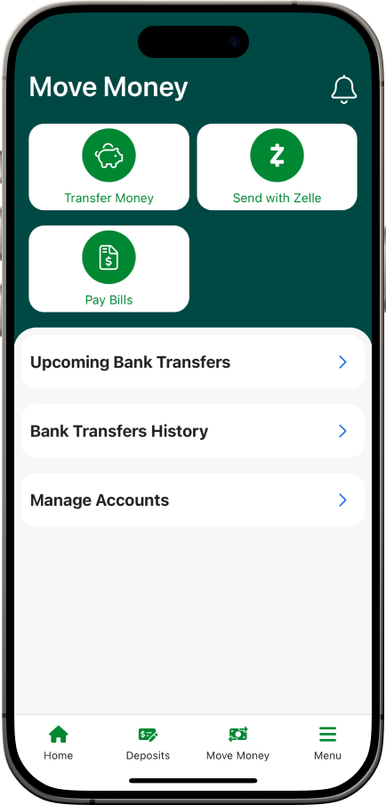 WaFd Bank mobile application Move Money screen.